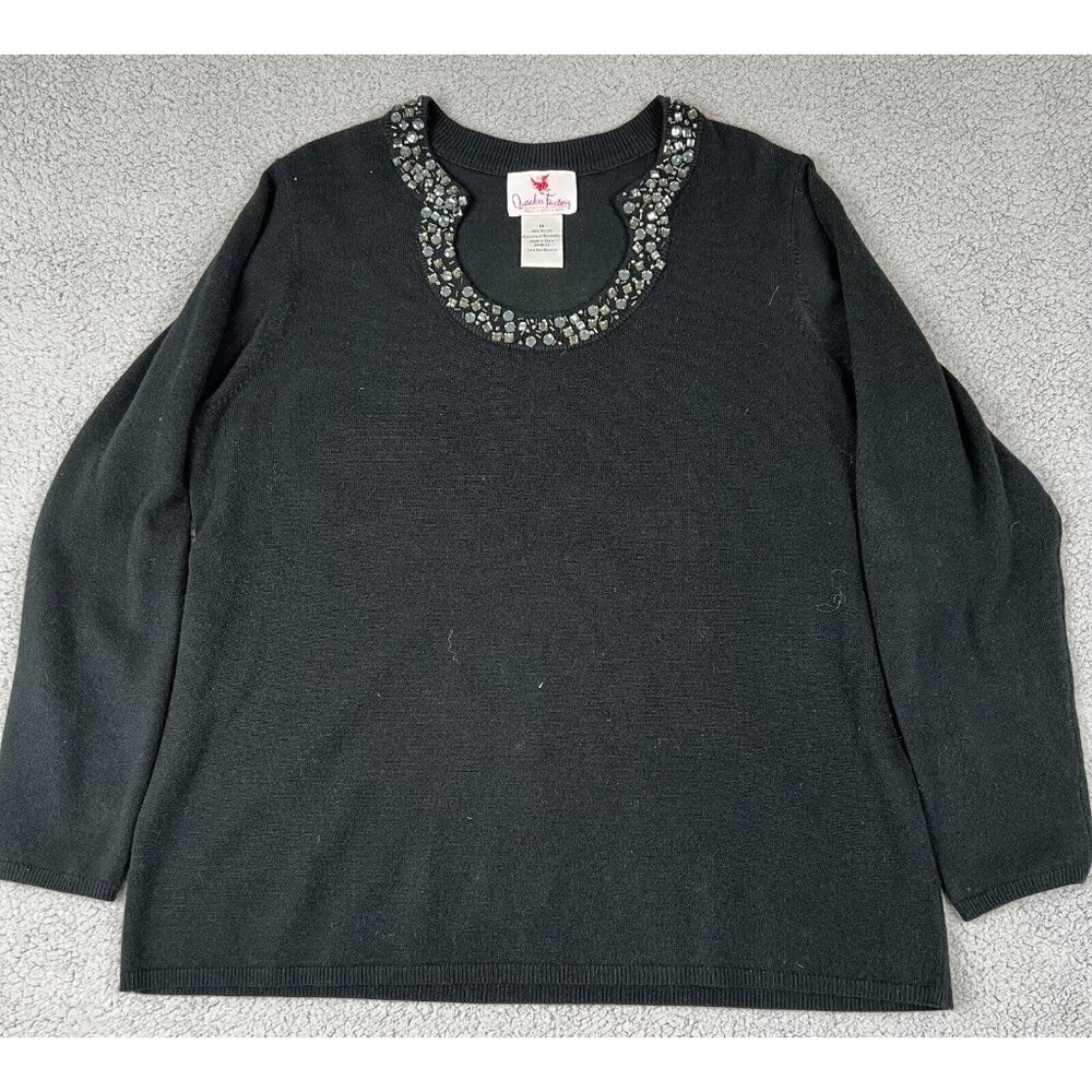 Quacker Factory Women XL Black Rhinestone Long Sleeve Special Occasion Sweater